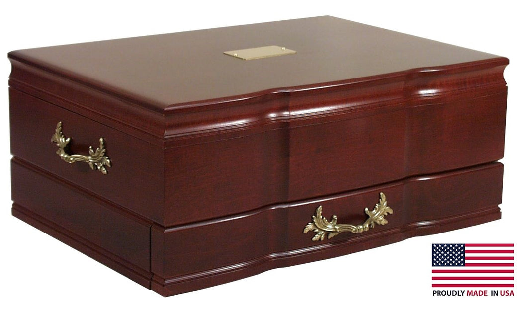 #F02M Grandeur Flatware Chest,  Solid Cherry with Rich Mahogany Finish & Anti-Tarnish Lining