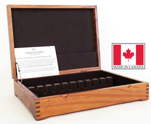 #FCAN2 Exotic Solid SAPELE Wood Flatware Chest; Service for 12, Made in Canada