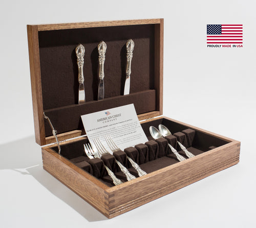 #FNE1 Rustic Ameriana Flatware Chest; Solid Mahogany; Service for 12; Made in USA