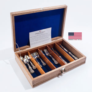 #FNE2 Rustic American Divided Flatware Chest; Solid Mahogany & Made in USA
