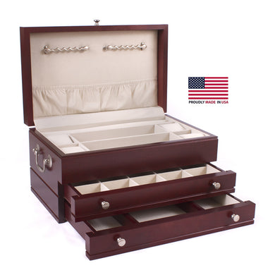 #J02M First Lady Jewel Chest, Made in USA Solid Cherry w/ Rich Mahogany Finish