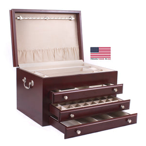 #J03M Majestic Jewel Chest, Made in USA, Solid Cherry w/ Rich Mahogany Finish