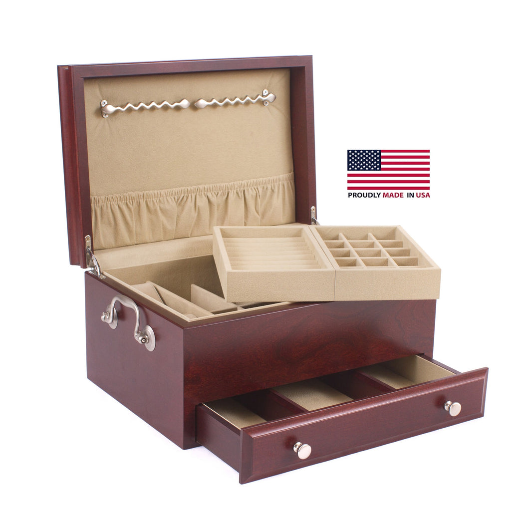 #J11M Contessa Jewel Chest, Amish Crafted in USA,  Solid Cherry with Rich Mahogany Finish