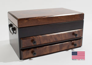 #JFB2 Flaming AMISH Birch, Two-Drawer Jewel Chest. with  Soft-Suede Linings