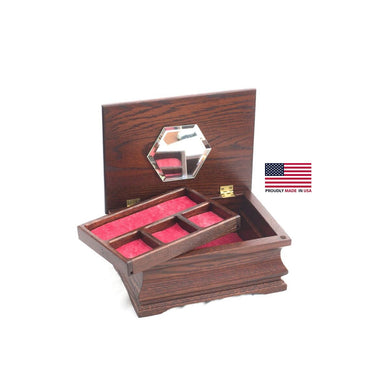 #JLL AMISH LITTLE LADY Jewelry Box with Lift-Out Tray, Solid Red Oak w/ Red Cherry finish. Featuring a Star Mirror in the Lid